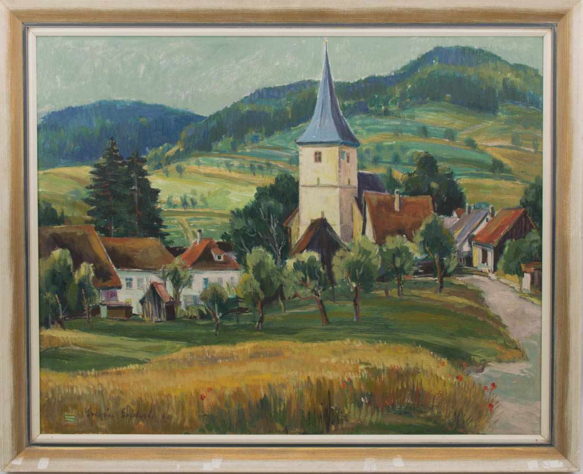 ERWIN ENDERLE, Dorfansicht, Acryl/Lw, Deutschland 20. Jh