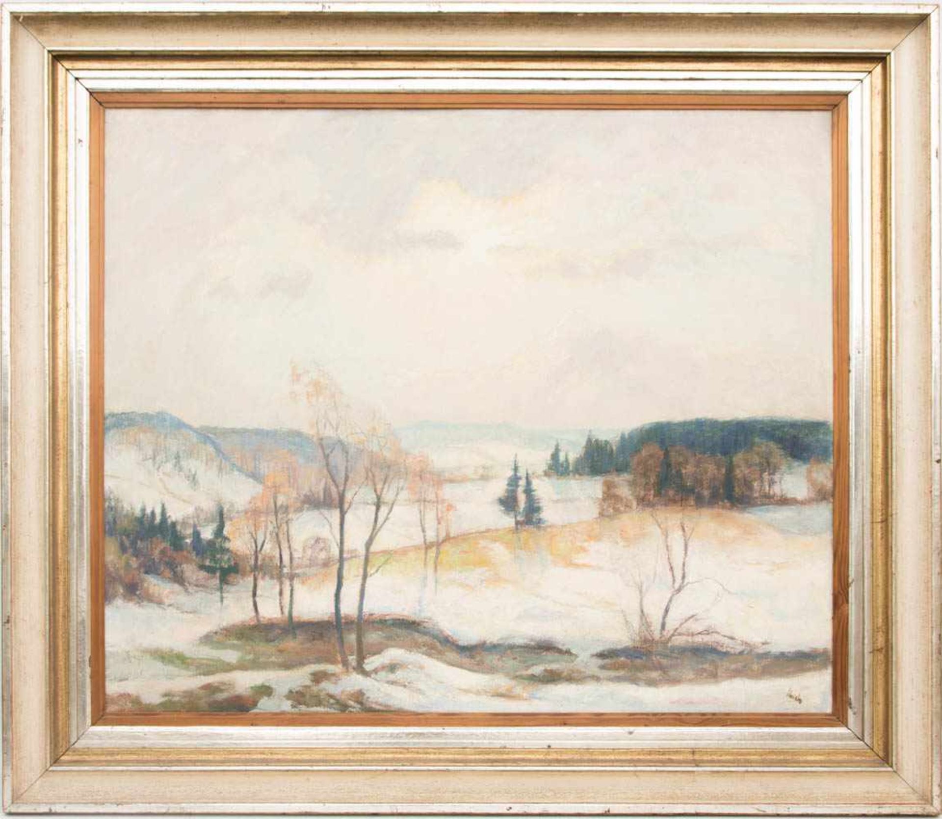 SIGNIERT HAICH, Süddeutsche Landschaft mit Schnee, Öl/ Holz, Deutschland, 20. Jh<b