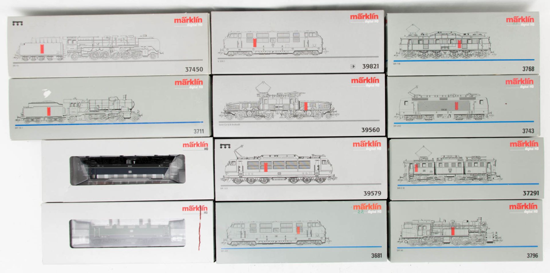 Konvolut von 12 Märklin Loks in original Verpackung.