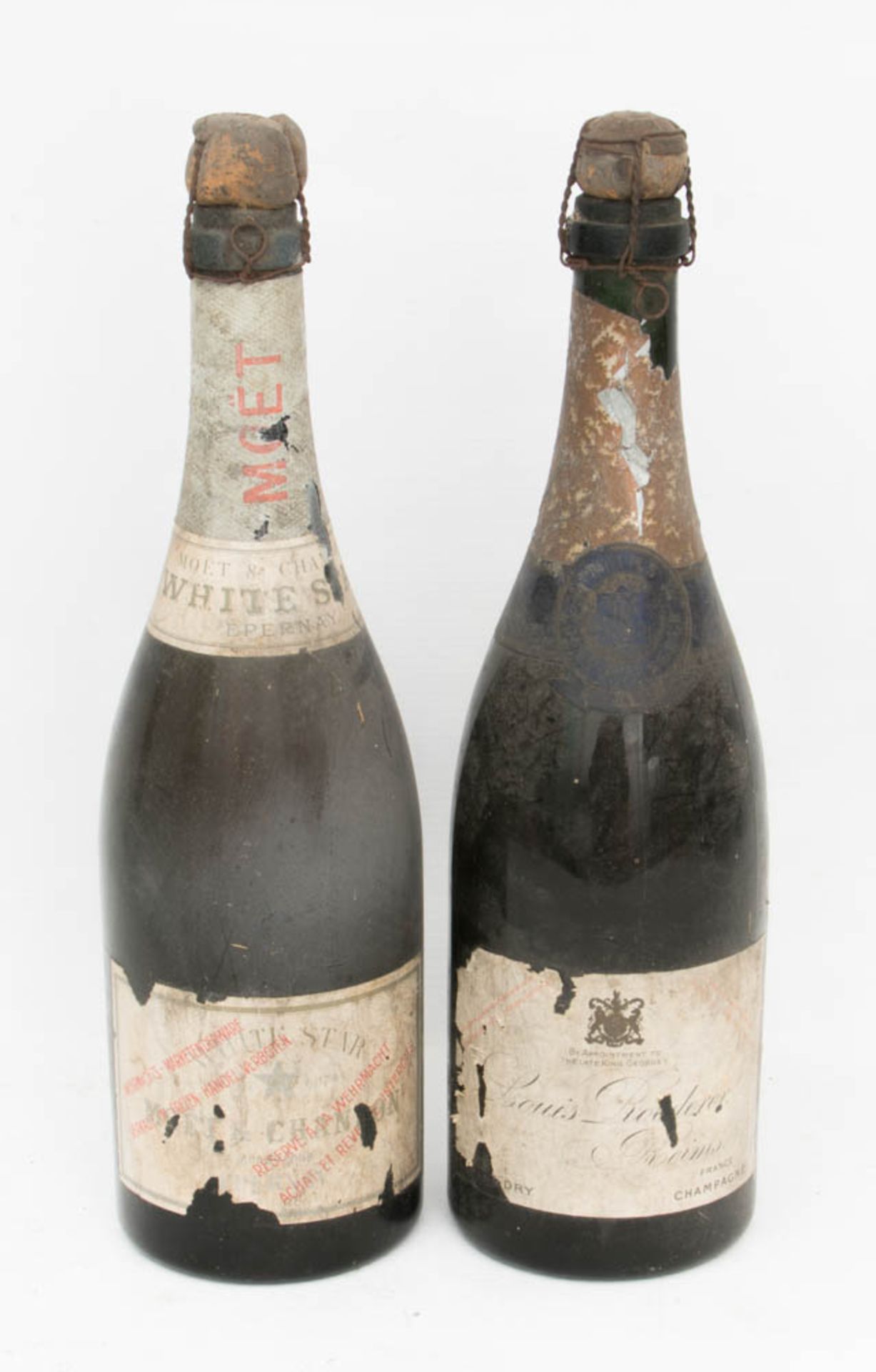 Konvolut 2 Flaschen Champagner, Wehrmachts Marketenderware.