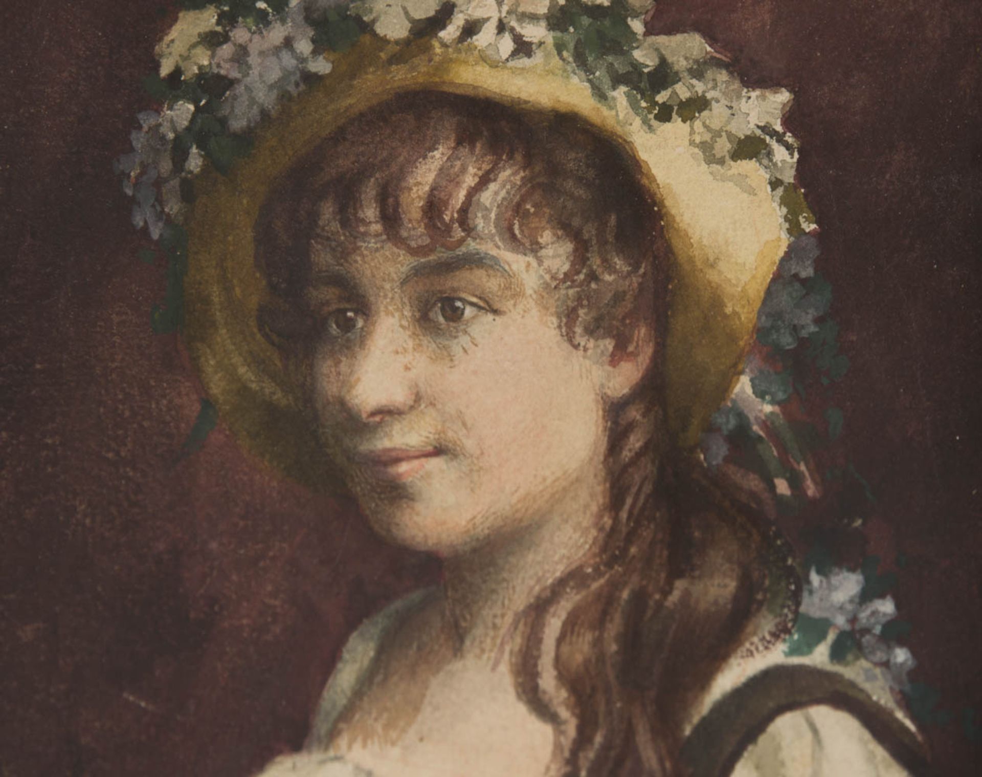 Junge Frau mit Sommerhut, Aquarell auf Bütte, Wenceslas d`Ecreville, um 1910.Unten rechts signiert - Image 2 of 4