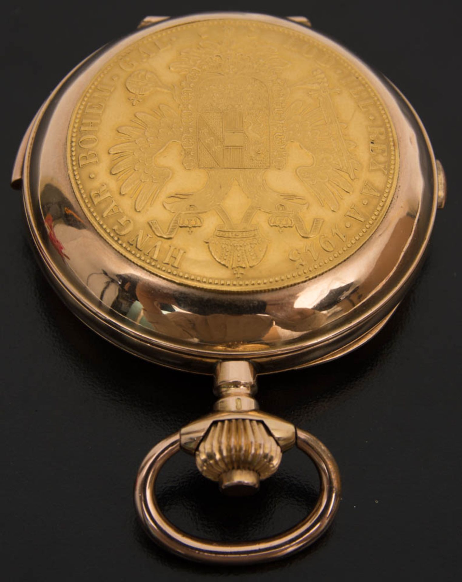 Goldene Taschenuhr, 14 Karat Roségold.Heures & Quaris Uhr aus 585er Gold, funktionstauglich und in - Bild 3 aus 5