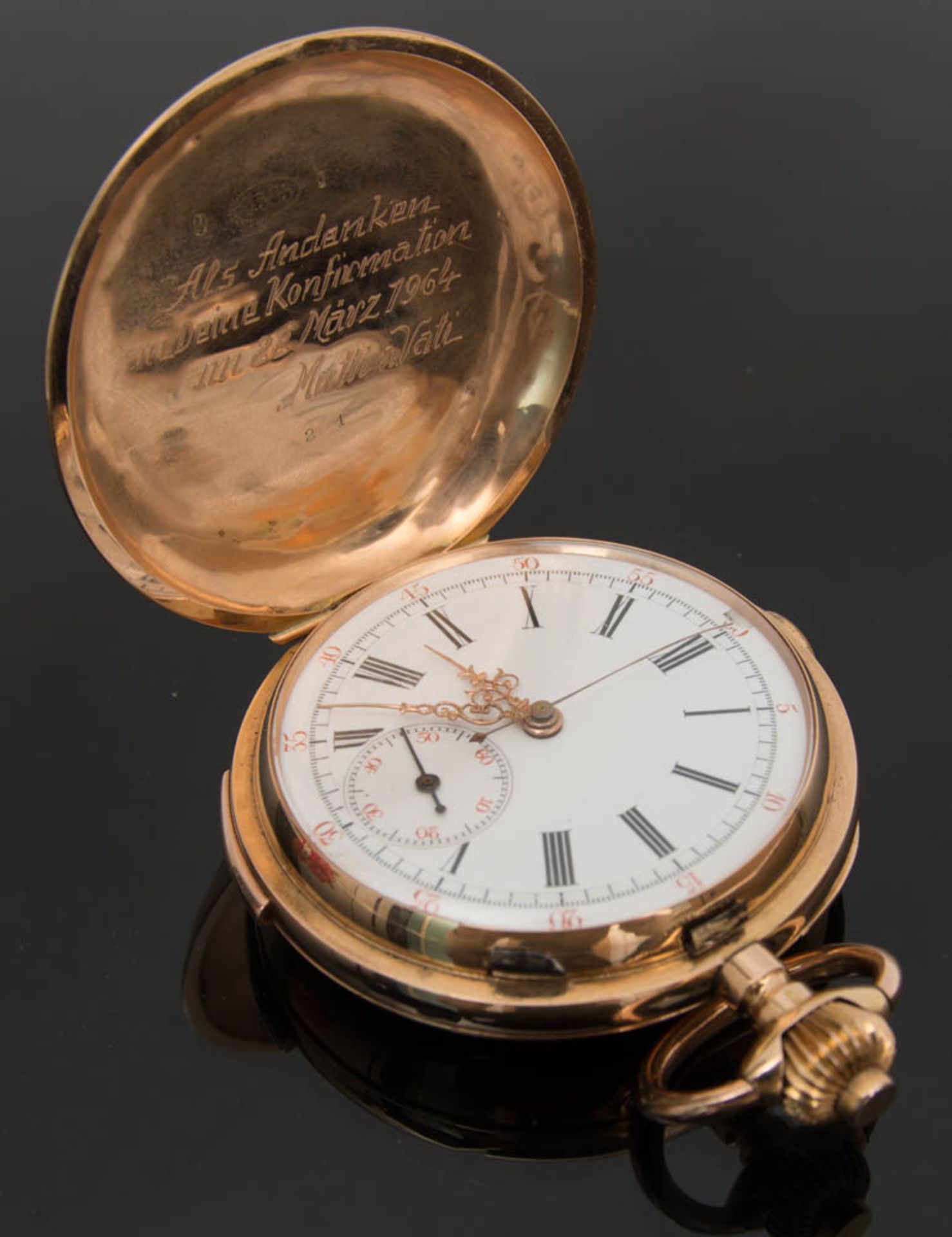 Goldene Taschenuhr, 14 Karat Roségold.Heures & Quaris Uhr aus 585er Gold, funktionstauglich und in