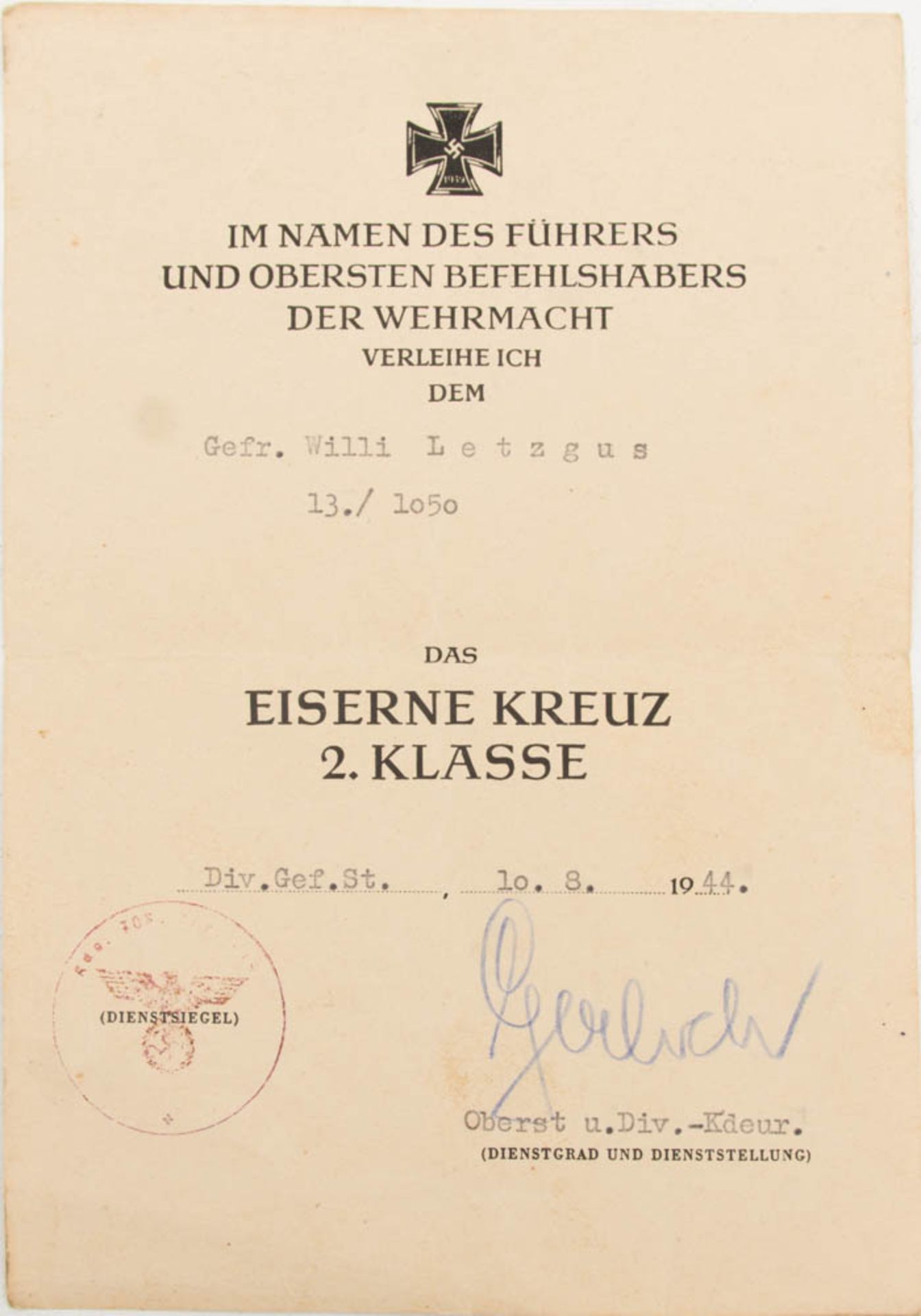 Eisernes Kreuz der II. Klasse mit zwei Verleihungsurkunden.Stärkerer Abrieb am EK. - Image 3 of 5