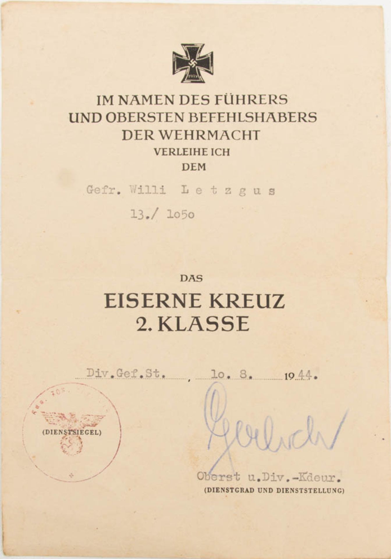 Eisernes Kreuz der II. Klasse mit zwei Verleihungsurkunden.Stärkerer Abrieb am EK. - Bild 3 aus 5