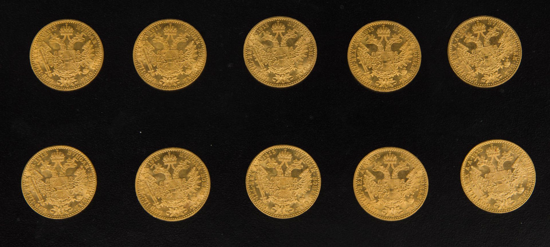 10 Franz Josef Dukaten, Einfach.986er Gold, 10 Stück, sehr guter Zustand. Durchmesser: 19,75 mm. - Image 2 of 2