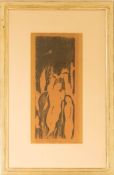 Figuren auf Schwarz, Holzschnitt auf Papier, Deutschland 1940.Hinter Glas im Passepartout gerahmt.