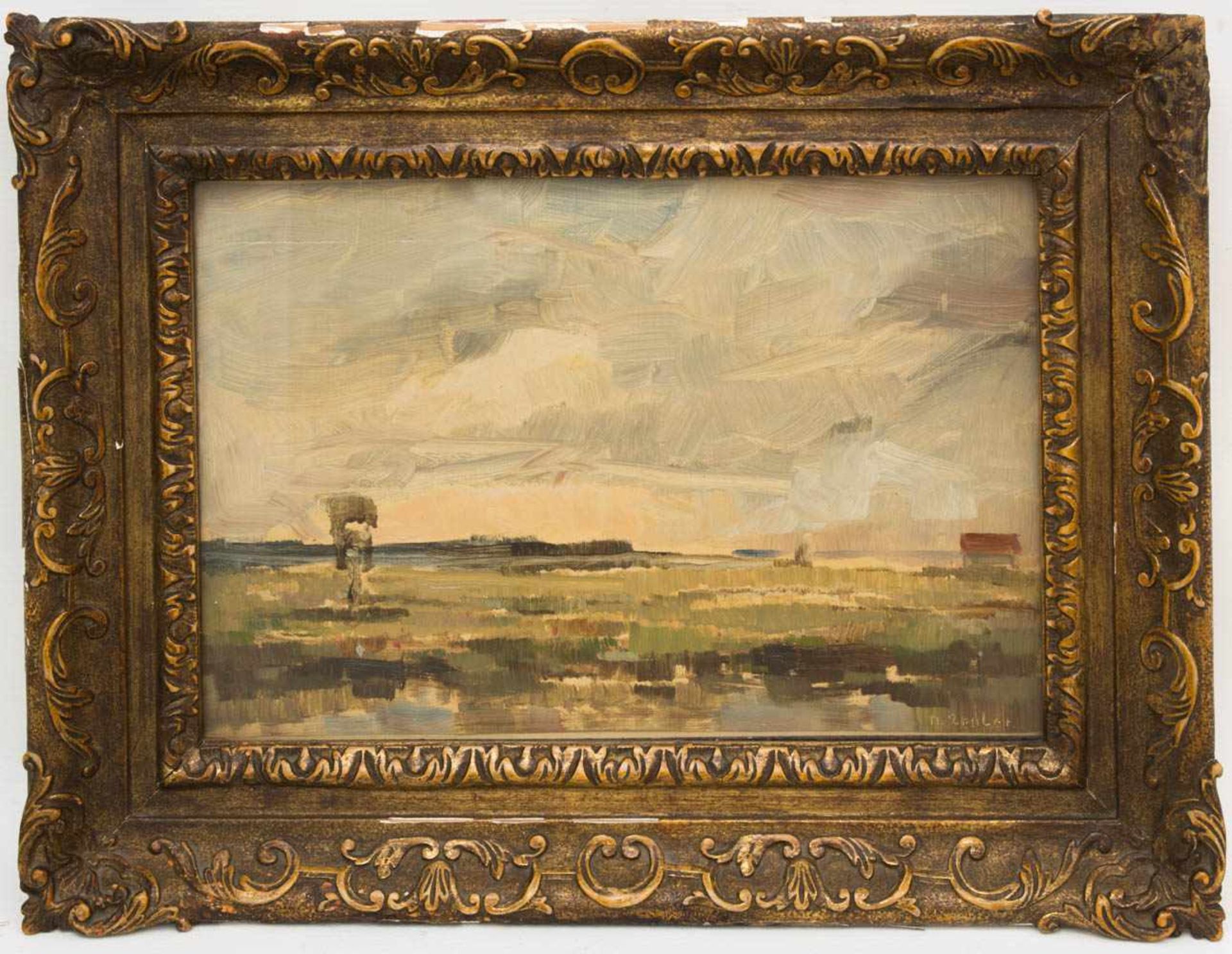 Max Zetler, Zwei Landschaftsansichten, Öl auf Holz.Hinter Glas, Holzrahmen leicht beschädigt. 40 x - Bild 6 aus 9