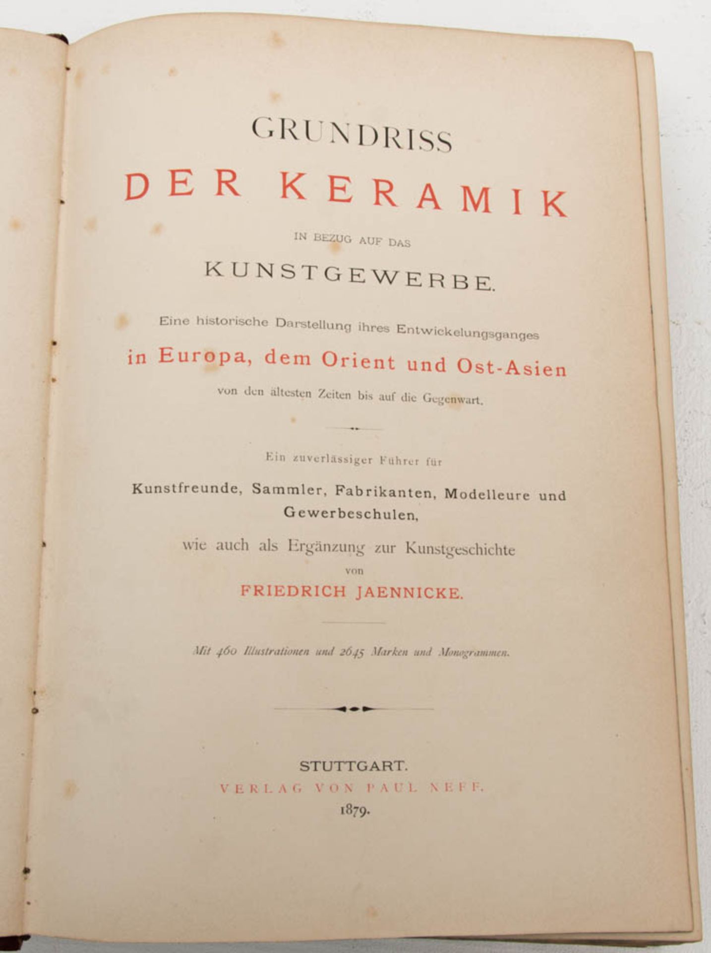 Friedrich Jaennicke, Grundriss der Keramik, Stuttgart 1879.Zwei Bände im Schuber, Marmorschnitt, - Bild 4 aus 5