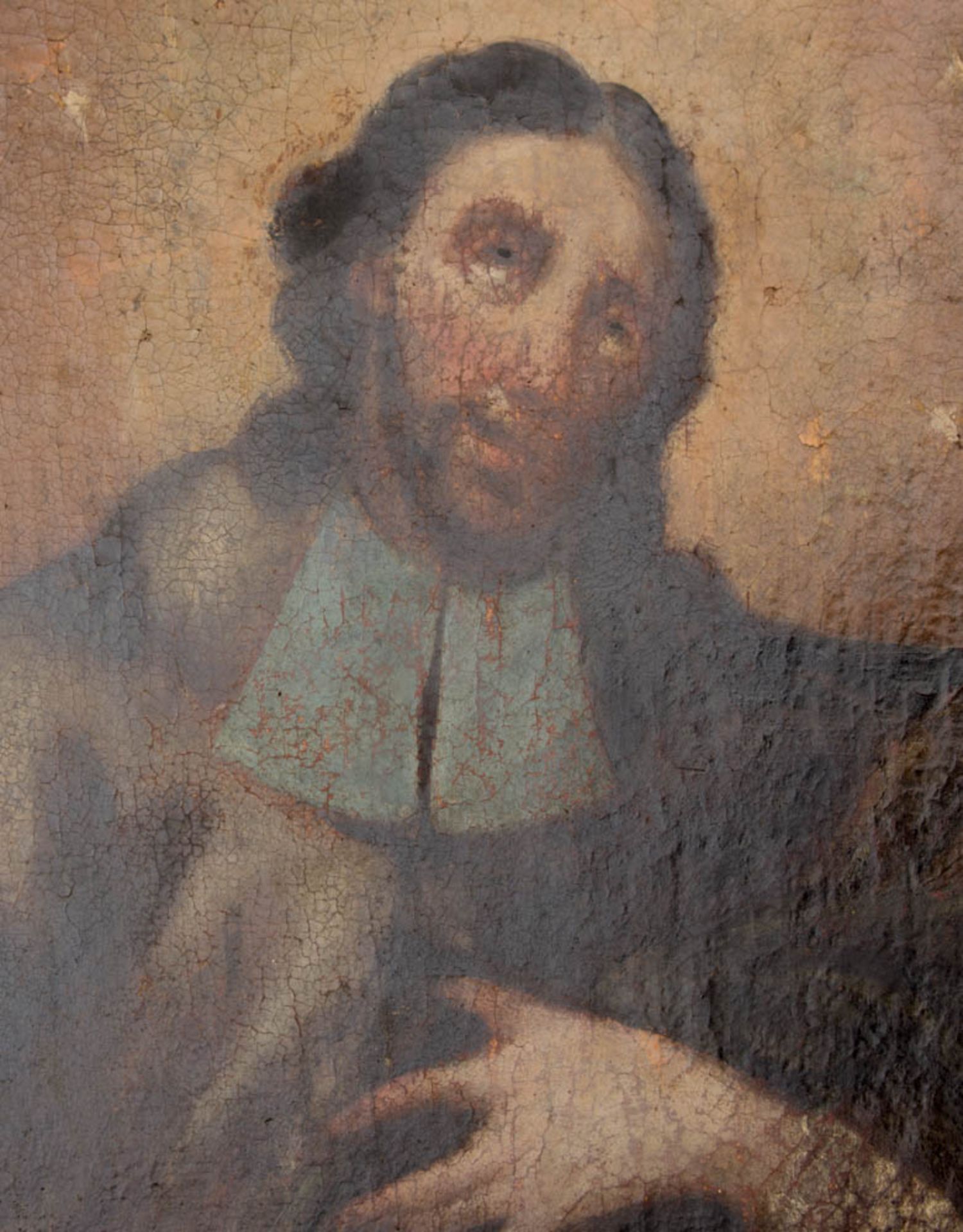 Matthäus der Evangelist, Öl auf Leinwand, 16./17. Jh.Dublierte Leinwand, Restaurationsspuren und - Bild 3 aus 5