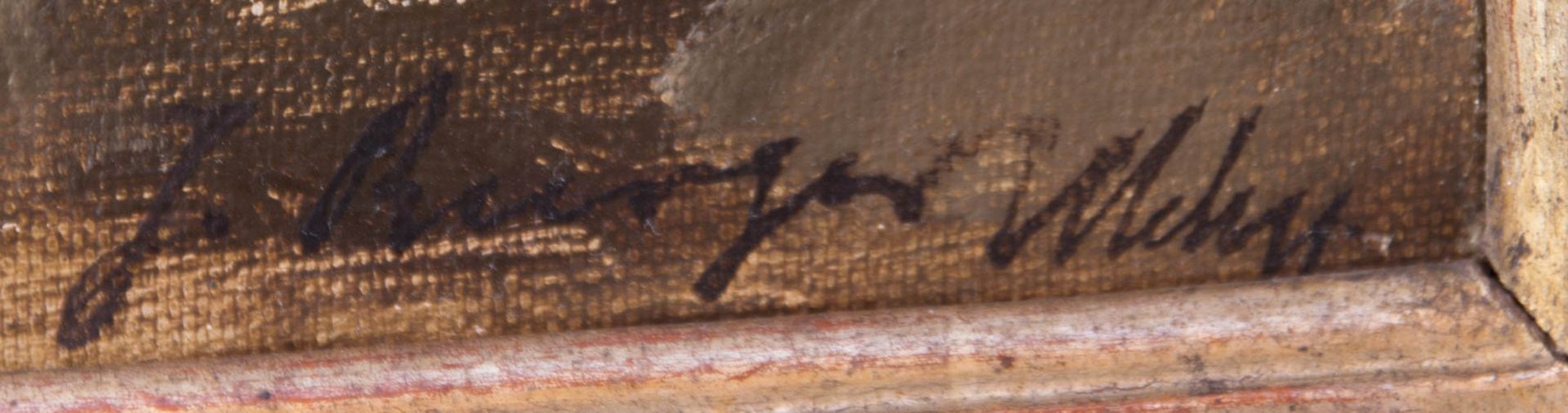 Josef Burger, Heuernte, Öl auf Leinwand.Holzrahmen beschädigt, siehe Fotos.118 x 97 cm m.R.100 x - Bild 3 aus 6