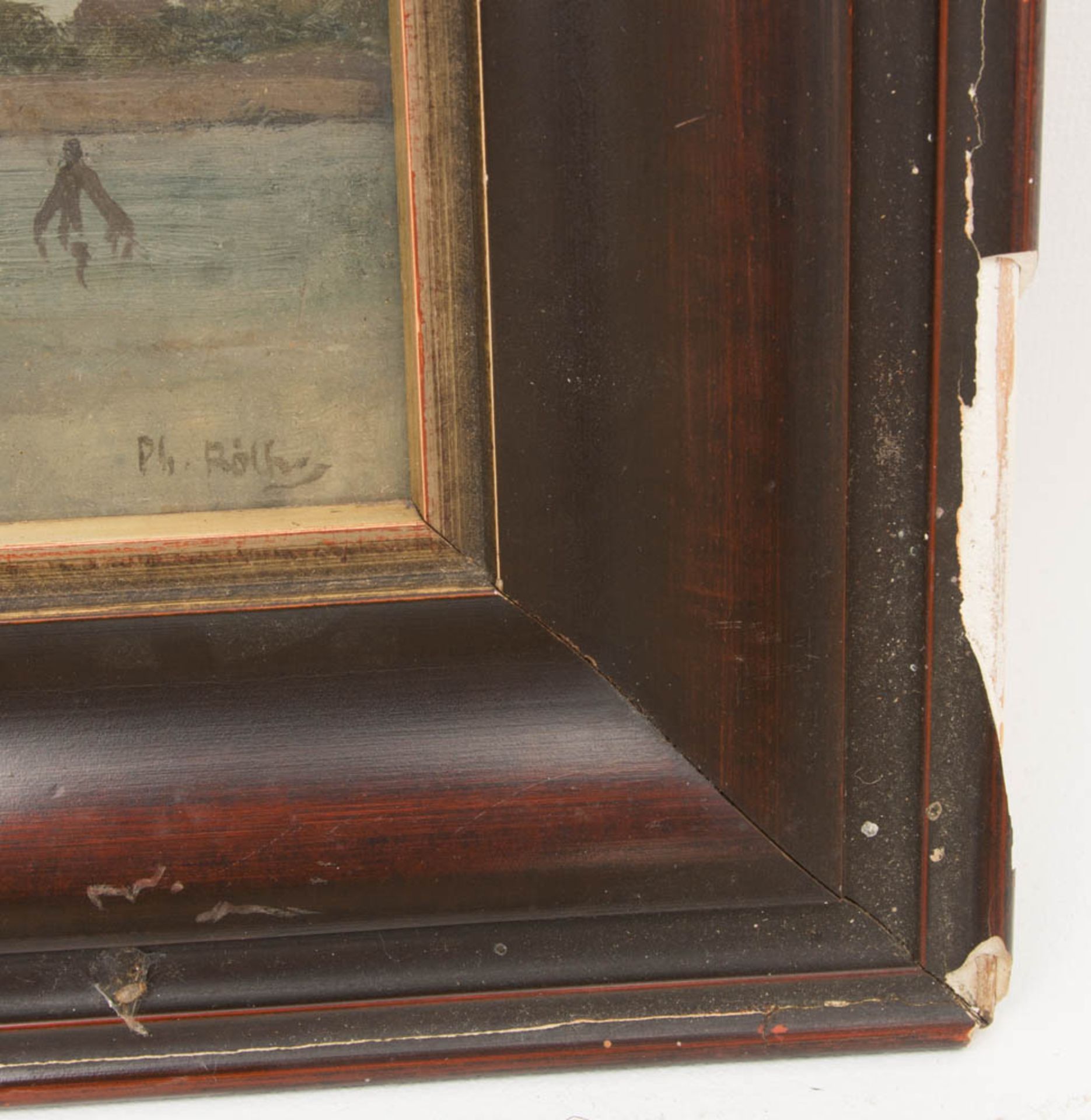 Phil. Rüth, Kanal, Öl auf Holz, Um 1900.Hinter Glas, Holzrahmen leicht beschädigt.43 x 35 cm m.R. - Bild 3 aus 4