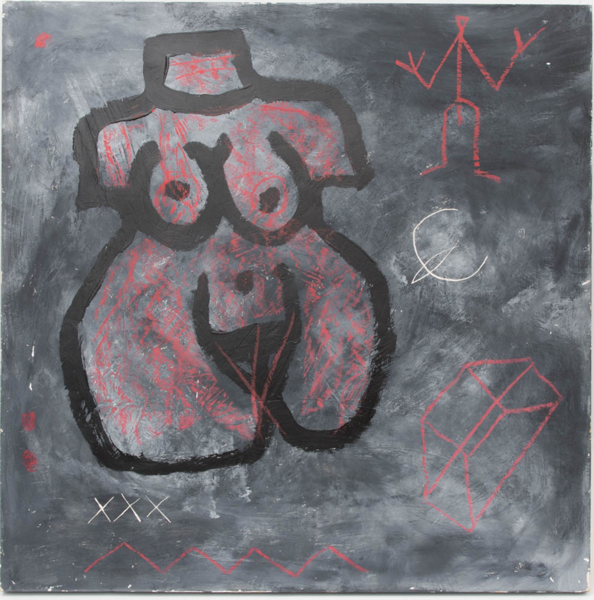 A.R. Penck, Luna, Acryl/Öl auf Gips und Holz, Deutschland 20. Jh.Das Werk ist vorne und hinten