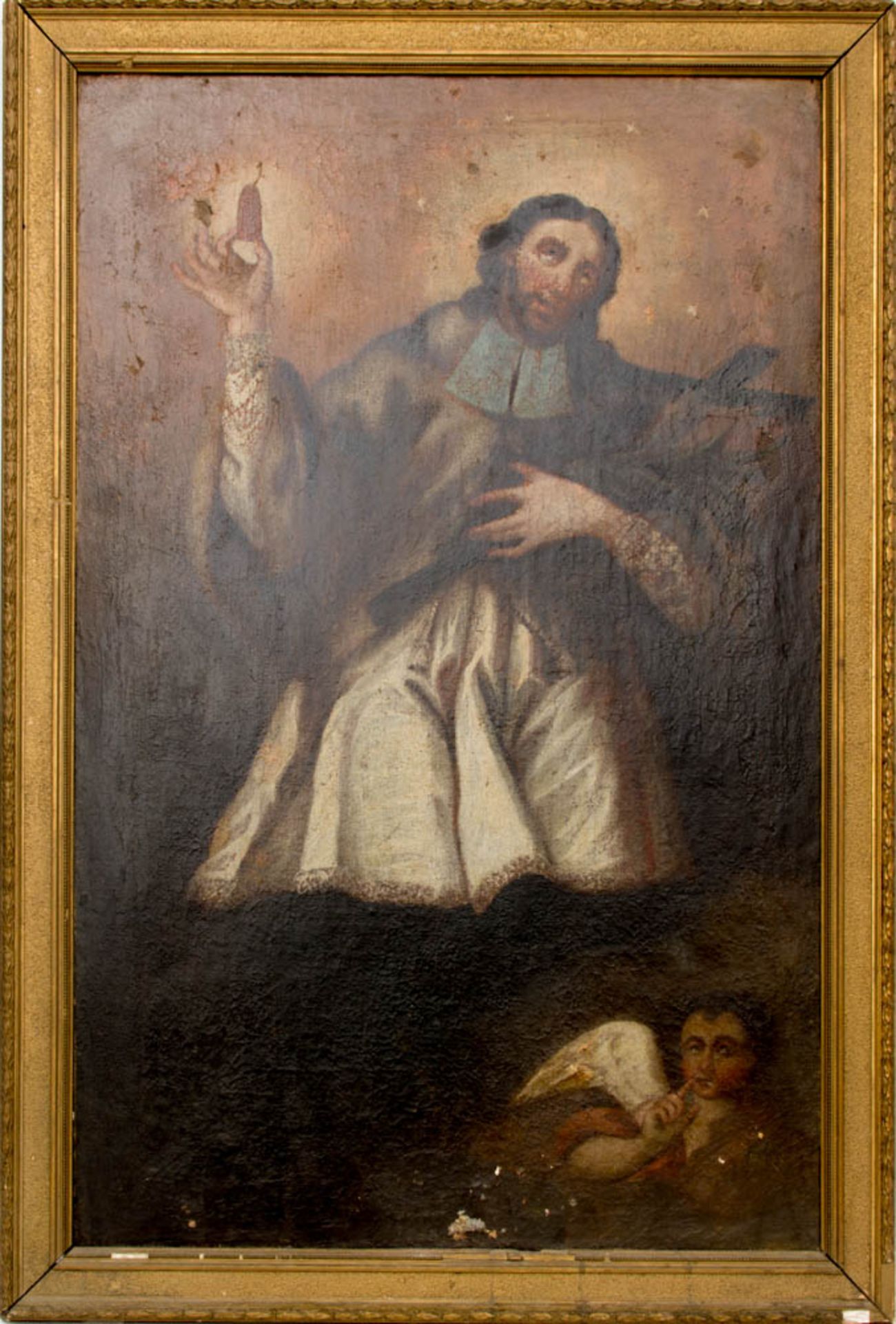 Matthäus der Evangelist, Öl auf Leinwand, 16./17. Jh.Dublierte Leinwand, Restaurationsspuren und