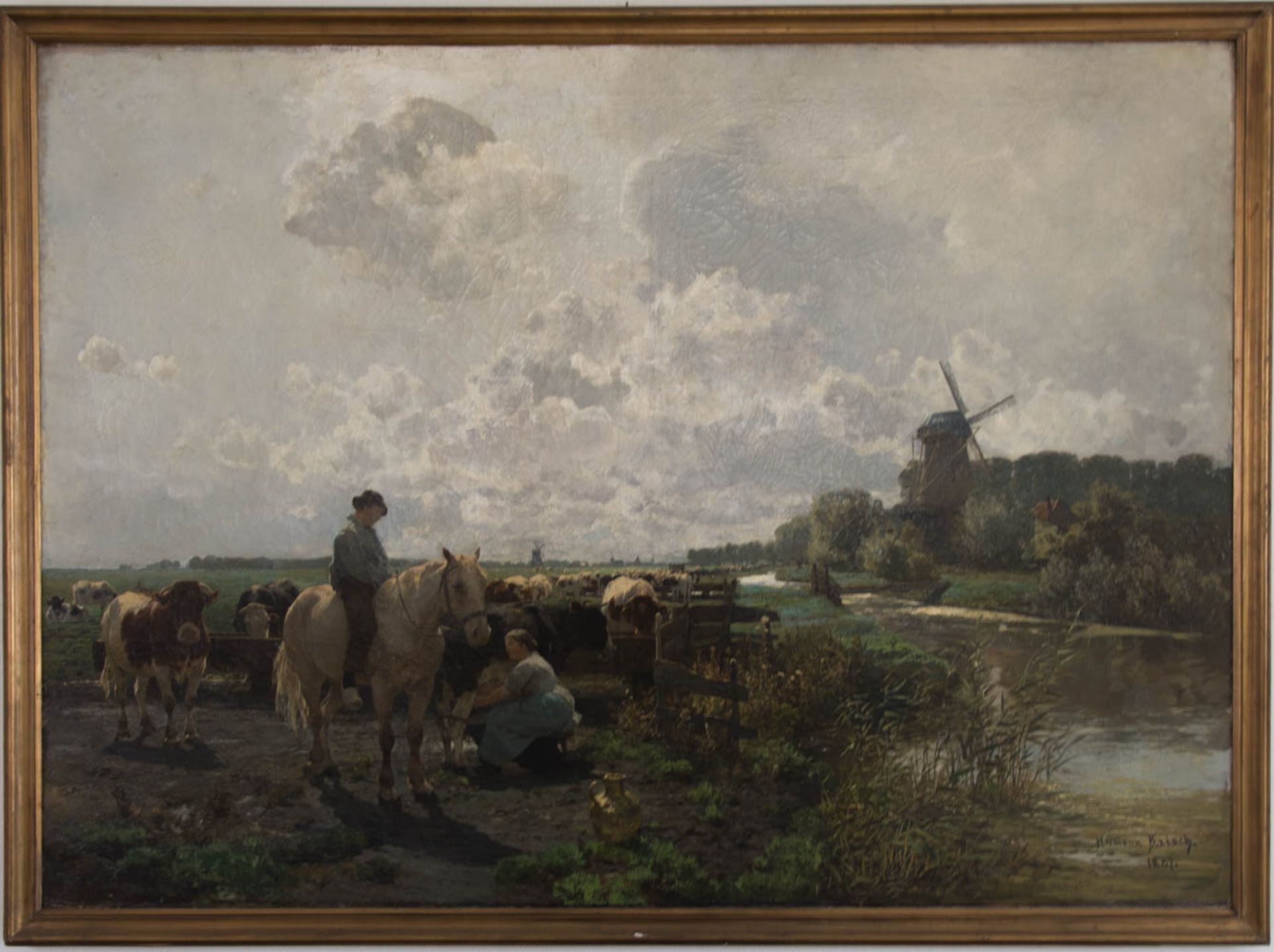 Hermann Baisch, Bauern mit Kühen in weiter Landschaft, Deutschland 1887.