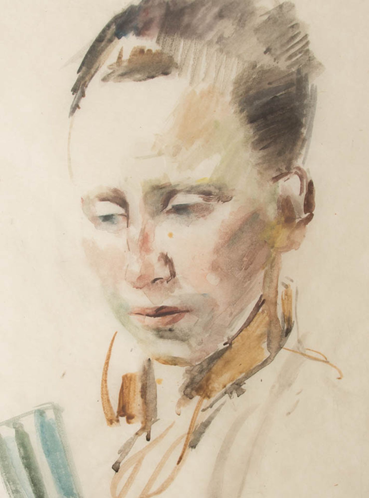 H. Hegemann (?), Lesender Herr, Aquarell auf Bütte, 20. Jh. - Bild 2 aus 3