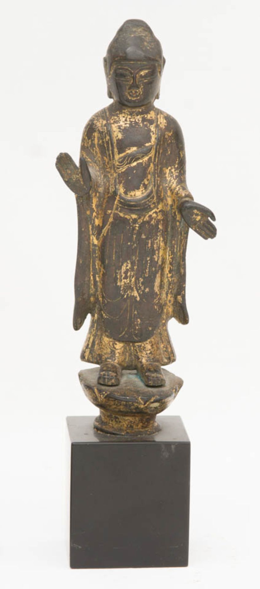 Zwei Buddha Köpfe und eine Statue, feuervergoldet. - Image 5 of 5