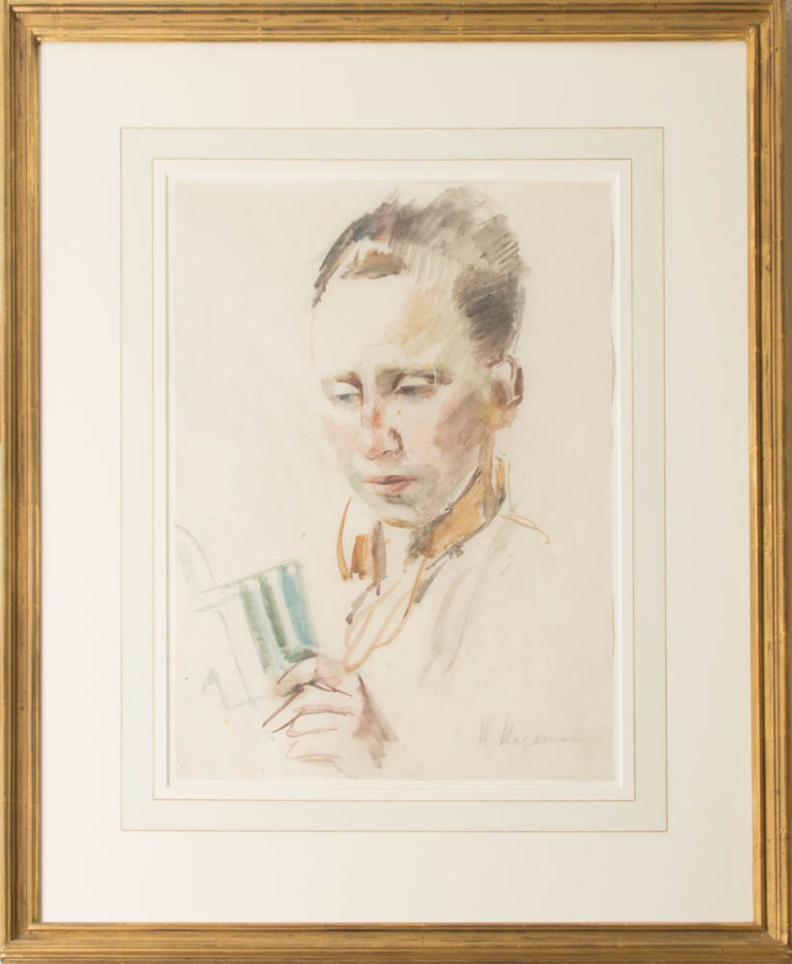 H. Hegemann (?), Lesender Herr, Aquarell auf Bütte, 20. Jh.