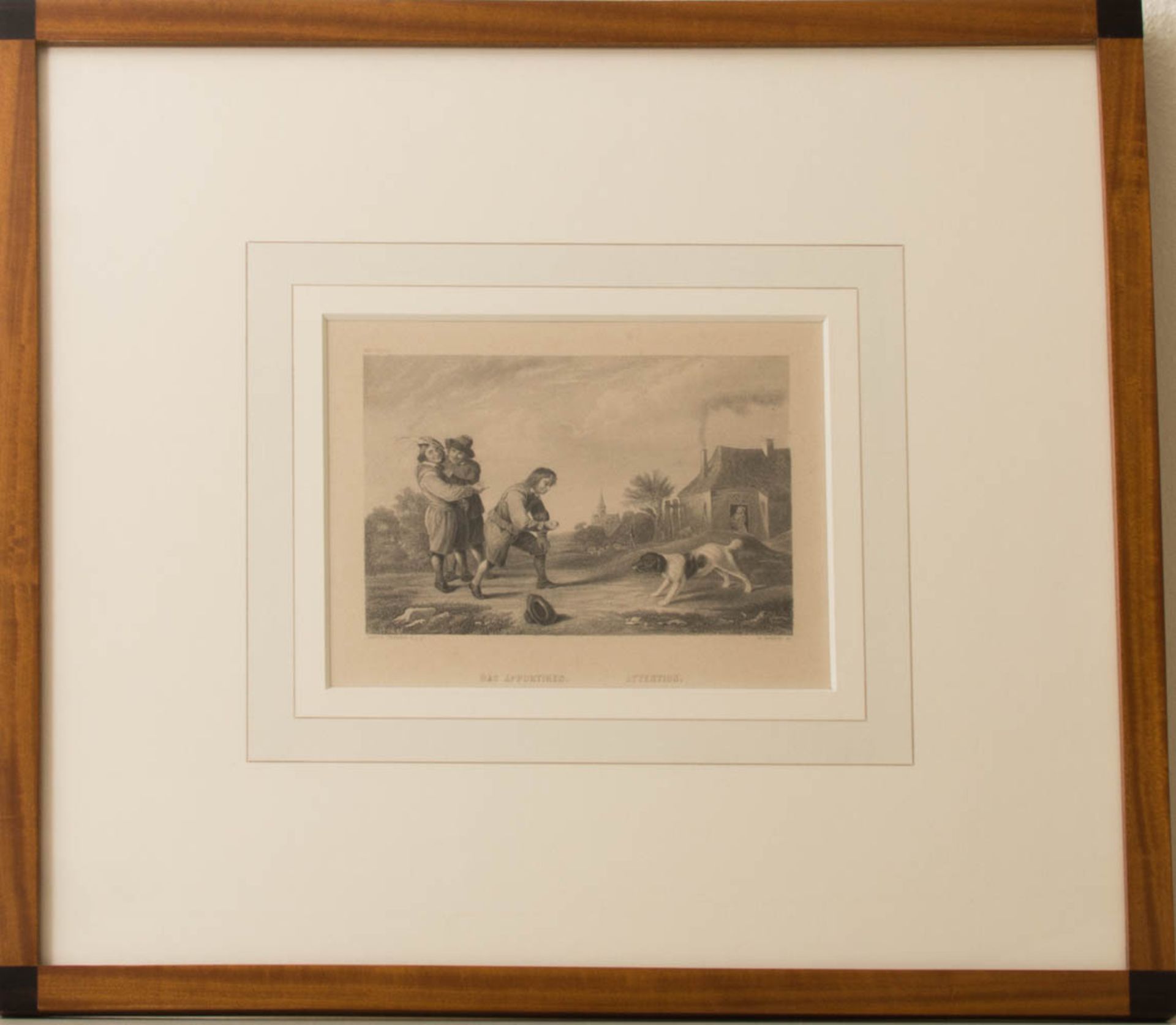 Zwei Landschaften mit Hunden und Männern, Lithografie, 19. Jh. - Bild 3 aus 3