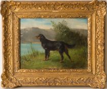 Monogrammist C.V., Hundeportrait, Öl auf Holz, 19. Jh.