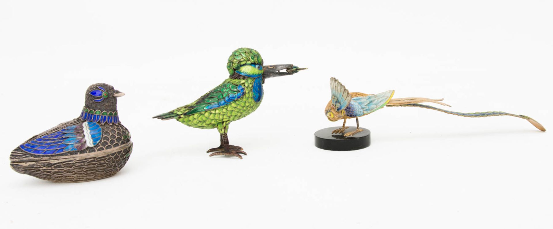 Umfangreiches Vogel - Konvolut, Cloisonée, Stein, Silber und Holz. - Bild 5 aus 6