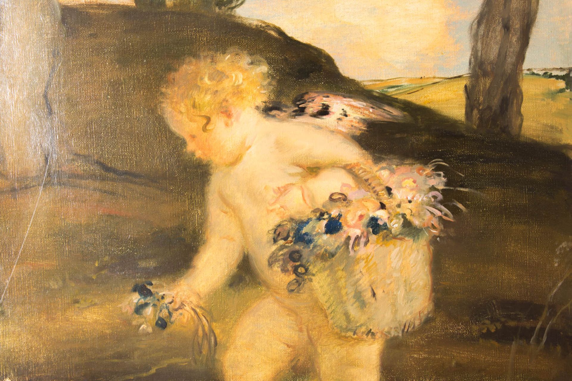 A. Hangten (?), Amor mit Blumen, Öl auf Leinwand. - Bild 2 aus 5