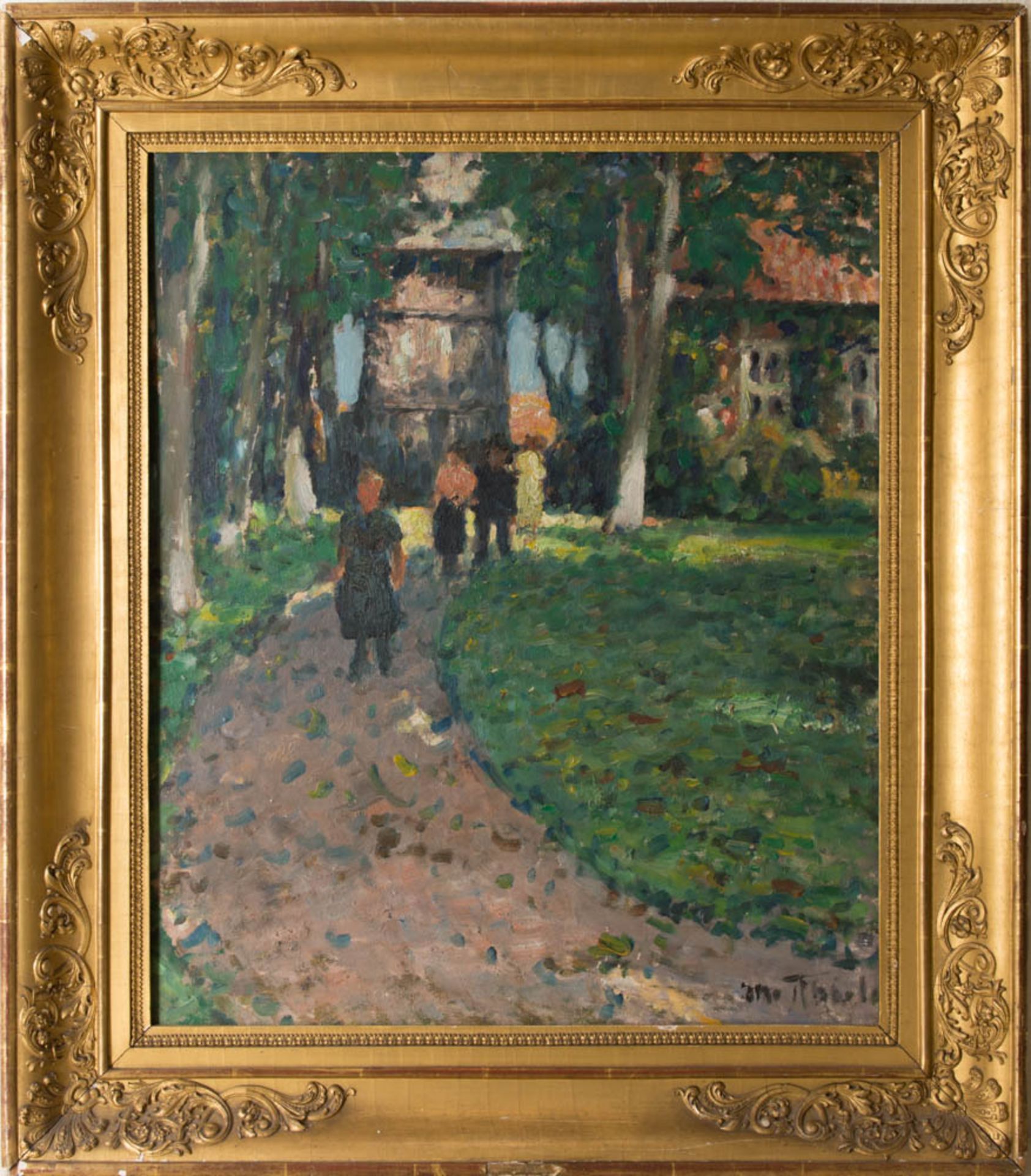 Otto Thiele, Impressionistischer Spaziergang, Öl auf Holz, 20. Jh.