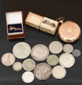 Gold- und Silberkonvolut, Münzen, Schmuck, Taschenuhr.
