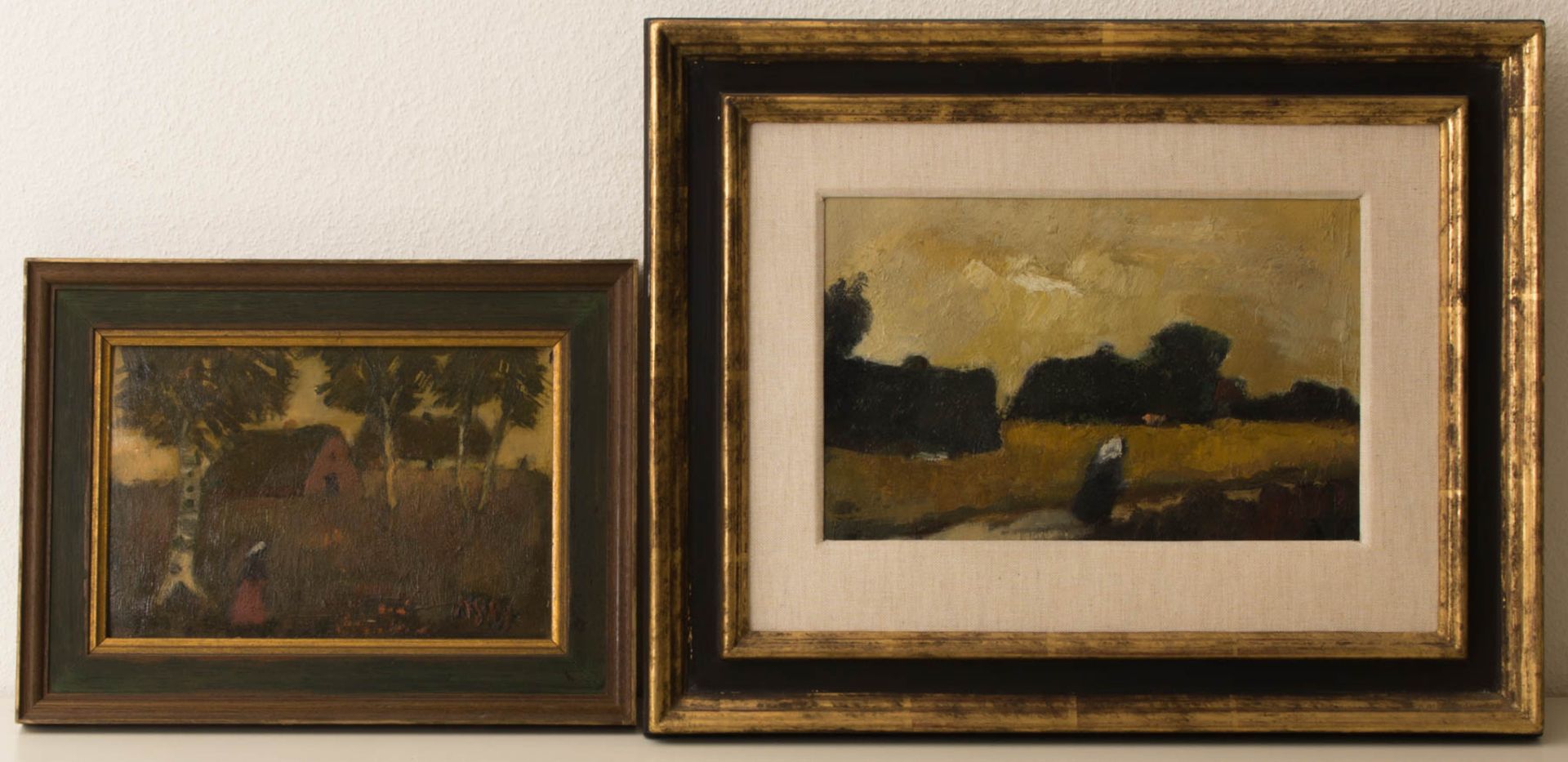 Andrea Schmitt, Zwei Landschaftsansichten, Öl auf Platte.
