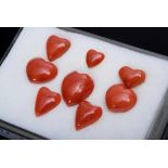 8 Various coral hearts, partly drilled, 11,45g, 9x10 - 15x17mm