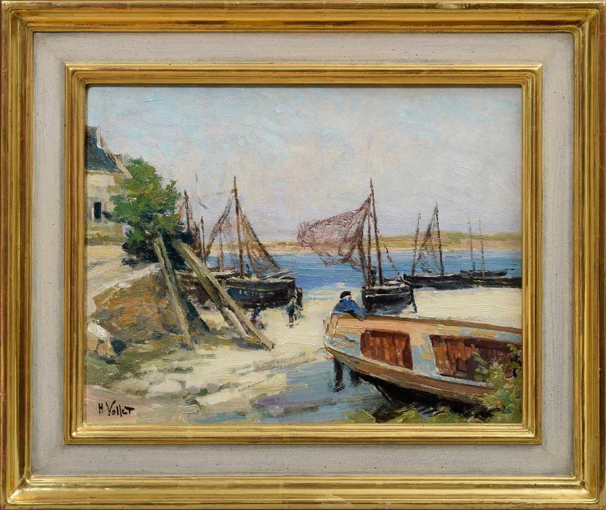 Vollet, Henry (1861-1945) "Harbour", oil/plate, signed l.l., 26x34cm (w.f. 38,5x46cm) - Image 2 of 4