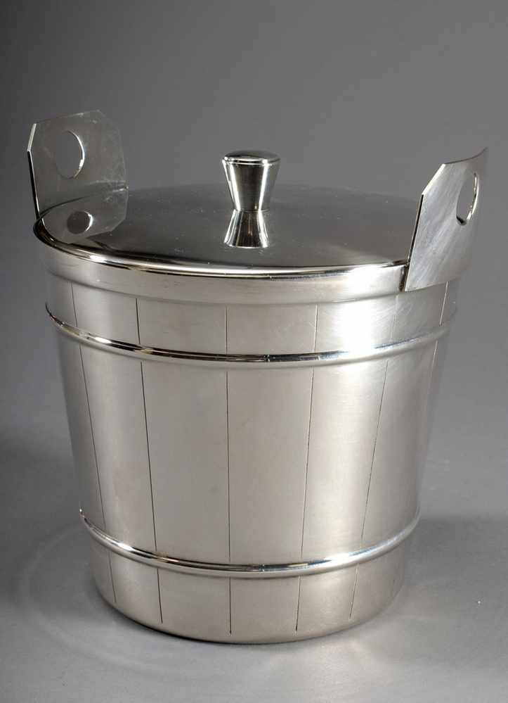 Ice bucket in barrel shape, Teghini/Florence, silver plated, h. 20cm