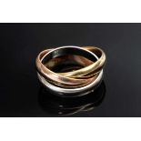 tricolour gold 585 Cartier style ring, 5g, size 45