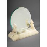 Table mirror with soapstone plinth "cockatoos", around 1900, 29x12x33cm