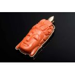 GG 585 pendant with carved coral "Guanyin",18,8g, 4,9x2cm