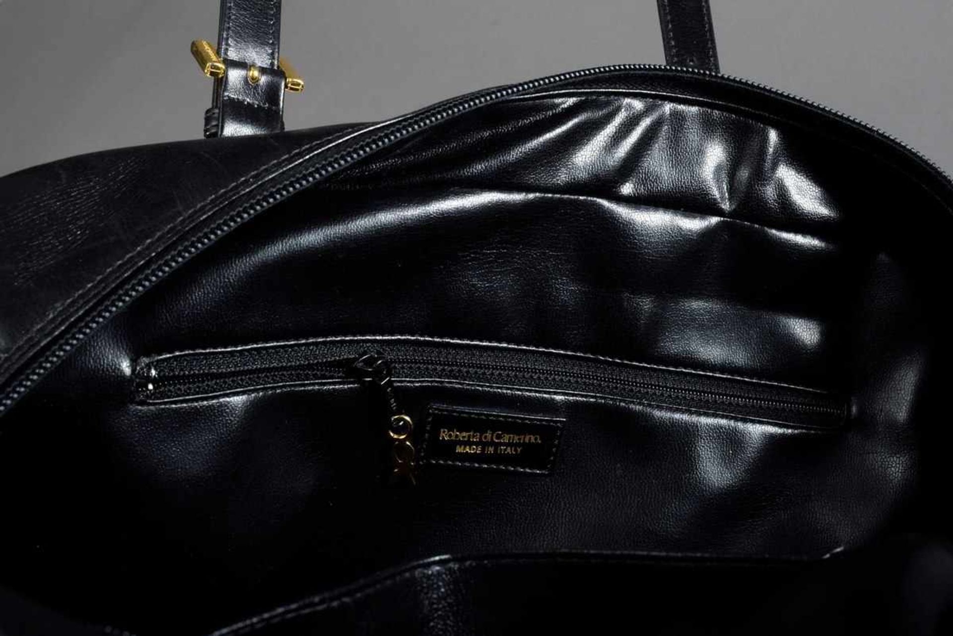 Roberta ladies handbag in black leather/velvet, 20x38x19cm, slight signs of use - Bild 5 aus 5