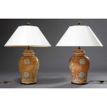 Pair of large porcelain table lamps in Chinese style, 20th century, h. 83cm