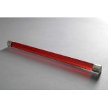 Red glass ruler/hand rest with silver 925 ends, London 1922, l. 31,5cm