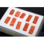 10 Floral carved coral plates, rectangular shape, (8x14-8x19mm), 8g