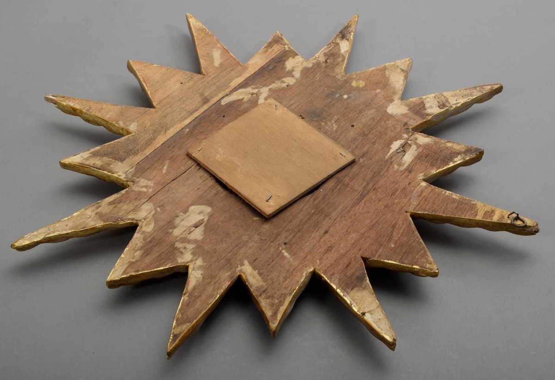 Small Midcentury mirror "Star", wood and plaster, gold plated, 48x46cm, small defects - Bild 3 aus 3