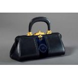 Small Roberta ladies handbag in dark blue leather/velvet, 15x35x16cm, signs of use