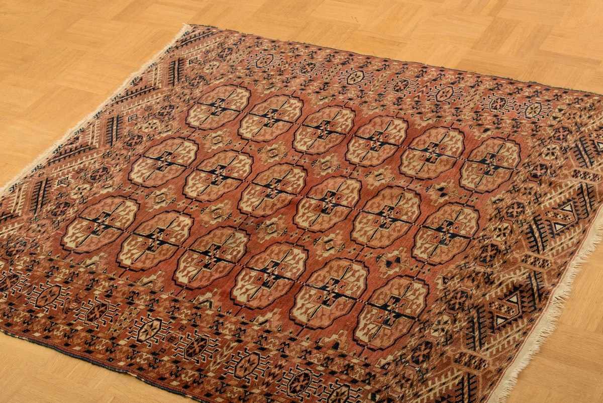 Tekke hearth carpet, early 20th century, 130x112cm, faded - Image 2 of 6