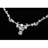 Handmade platinum 950 necklace with diamonds and cultured pearl, 1x brilliant (ca. 0.963ct/TW/IF-