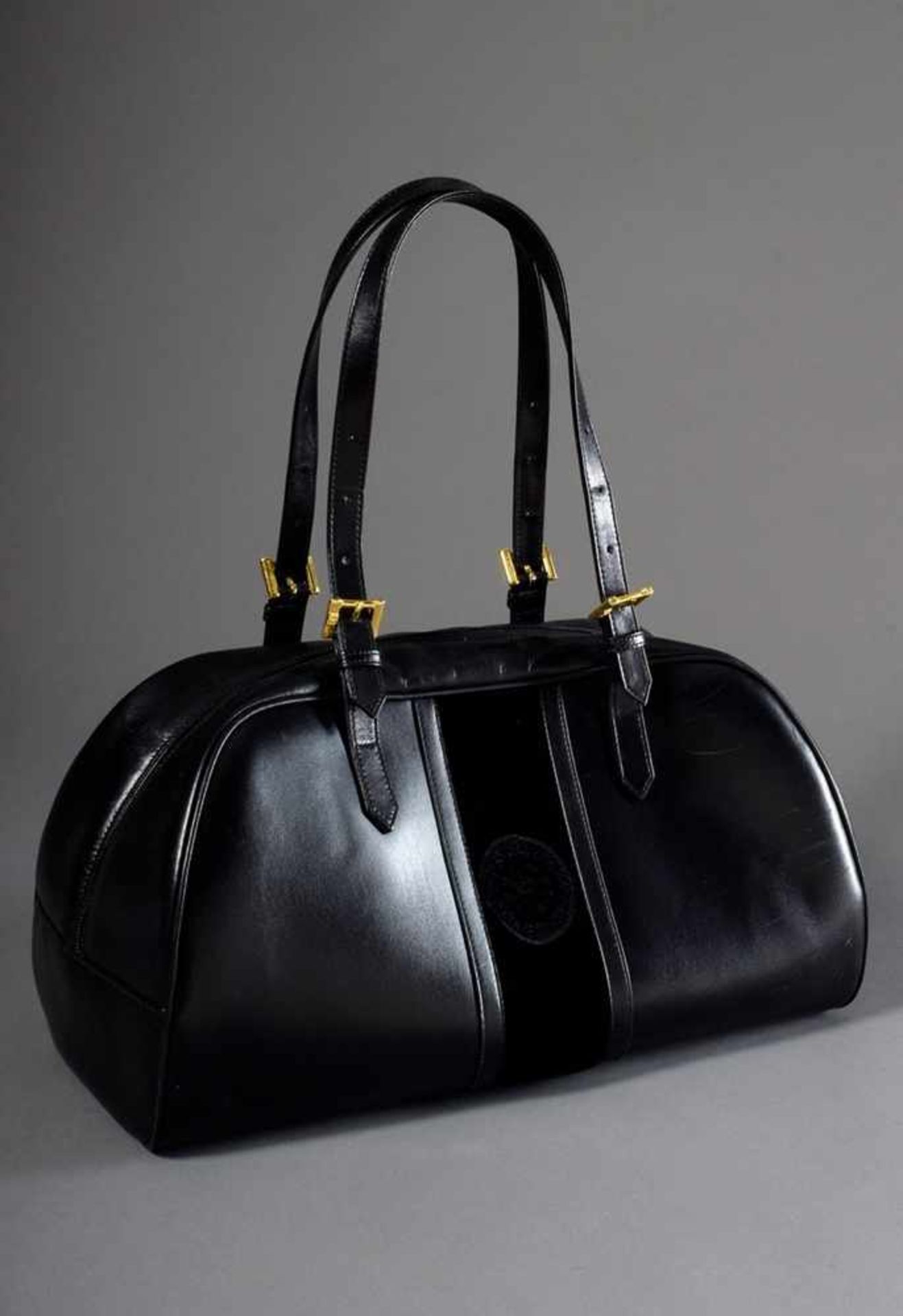 Roberta ladies handbag in black leather/velvet, 20x38x19cm, slight signs of use - Bild 2 aus 5