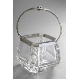 Square crystal vessel with silver 800 mount, Gebrüder Deyhle, h. 16cm<