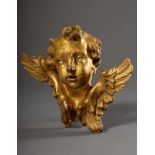 Gilded carving "Winged angel's head", 25x29cm, defective, restored