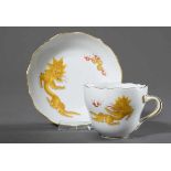 Meissen mocca cup "Yellow Ming Dragon" with gold rim, 20th century, h. 6cm