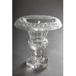 Crater shaped crystal vase with stonecut, h. 23,5cm, minimal bump