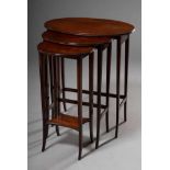 Nest of 3 oval tables with curved legs, mahogany, 72x60x37,5cm