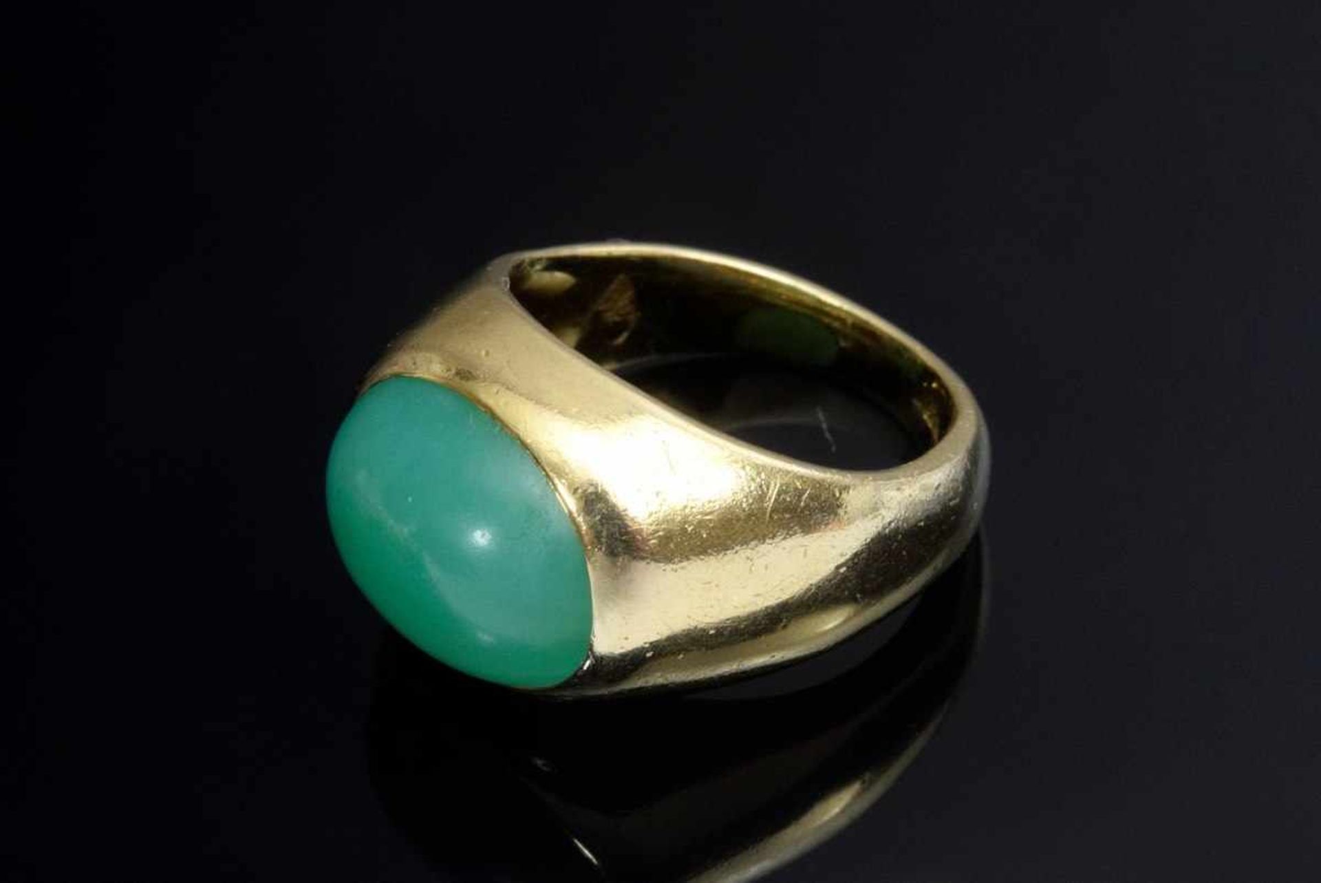 GG 585 Band ring with chrysoprase cabochon, 6,2g, size 44,5, evidence of use - Bild 2 aus 2